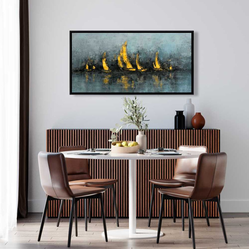 «Set Sail» - Toile encadrée bleue pour décoration intérieure, H 25,25 po x l 49,25 po