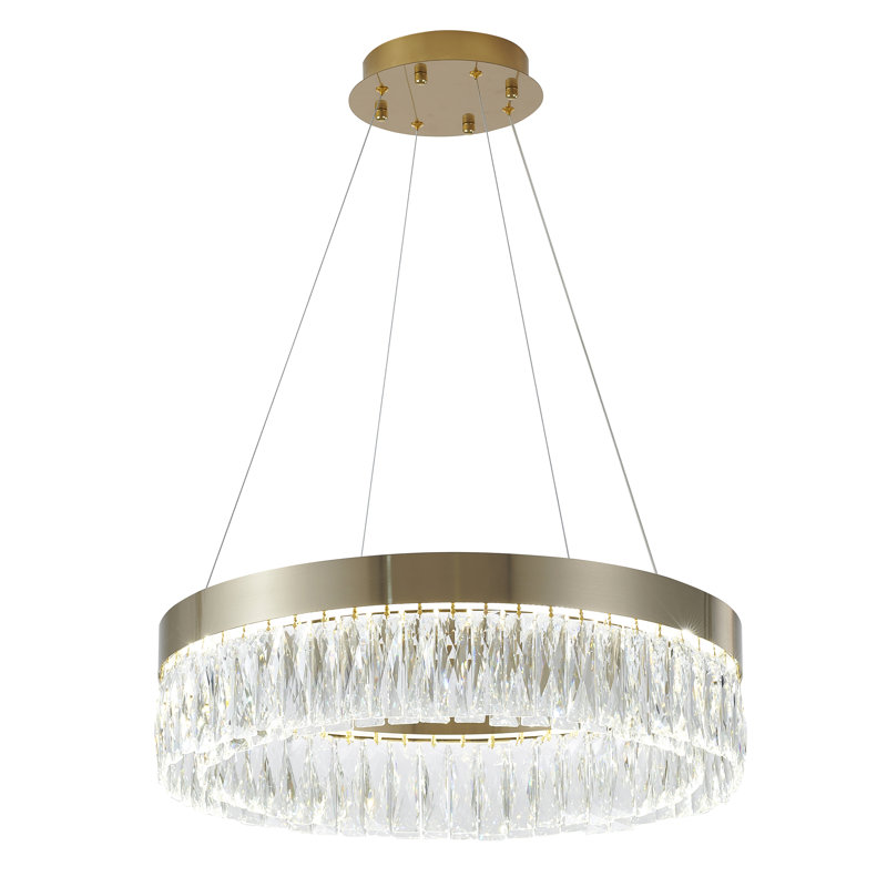 Lustre 4 lumières DEL or avec cristaux transparents
