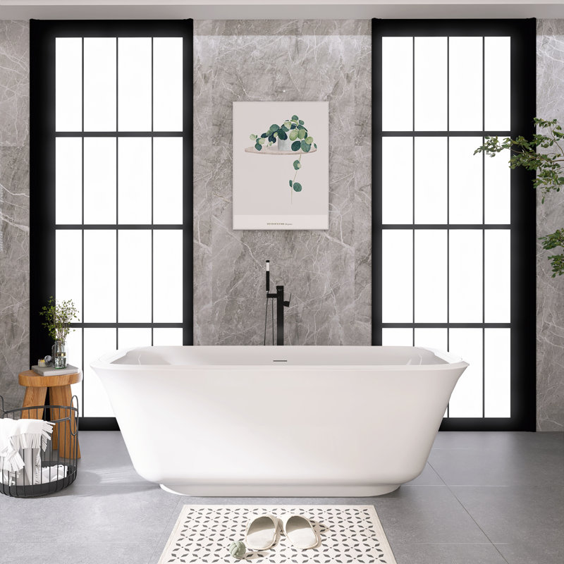 67" Freestanding Soaking Acrylic Bathtub