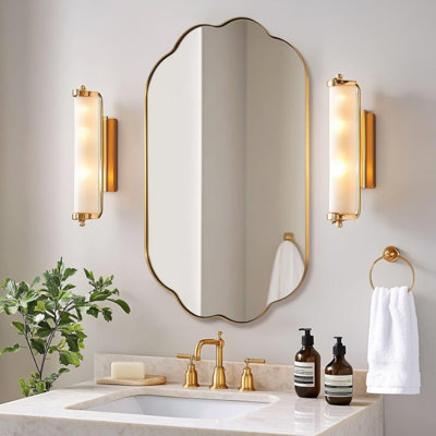 Miroir de salle de bain mural contemporain festonné ovale | Cadre en acier inoxydable