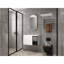 Meuble-lavabo mural 30 po, 2 portes à fermeture en douceur, meuble-lavabo blanc brillant et 1/2 porte en verre gris, contreplaqué (emballage KD) - Lavabo non compris