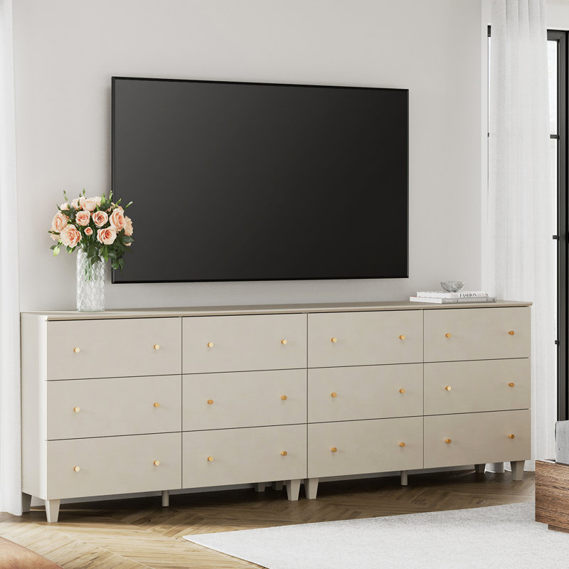 2-In-1 TV Dresser With 12 Drawers For 100+ Inches Tvs, Entertainment Center For Living Room Bedroom, Dark Gray