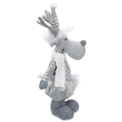 Figurine de Noël orignal sur table 12 po gris et blanc