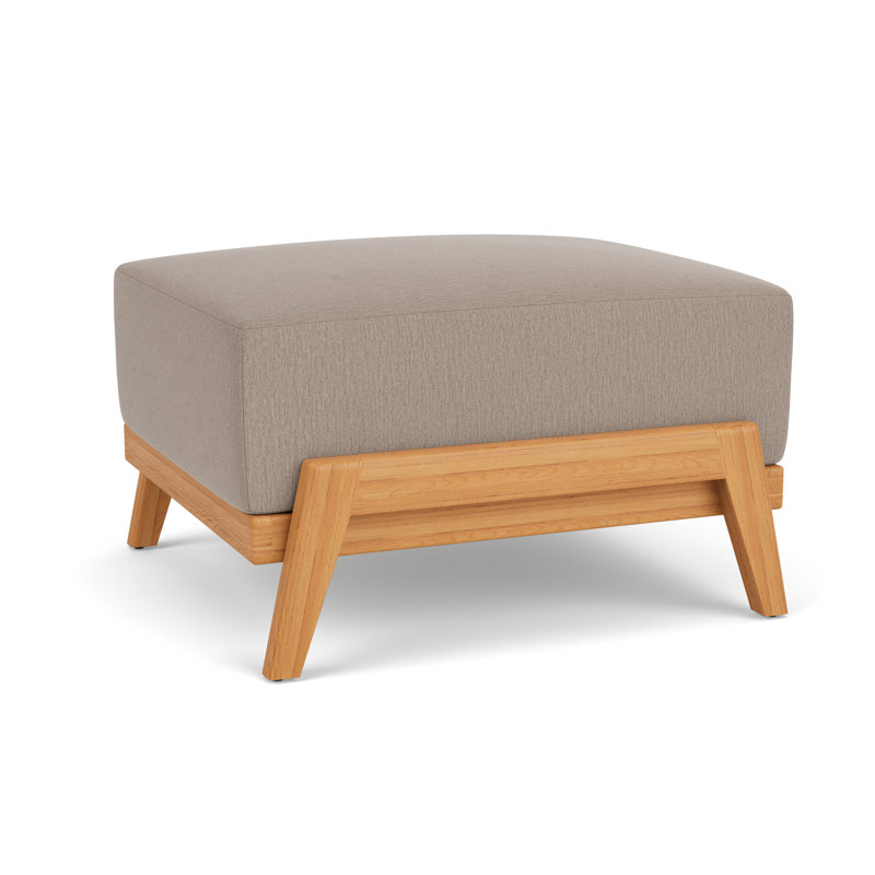 Alpine Rectangle Outdoor Teak Ottoman Patio Ottoman, Remy Pebble