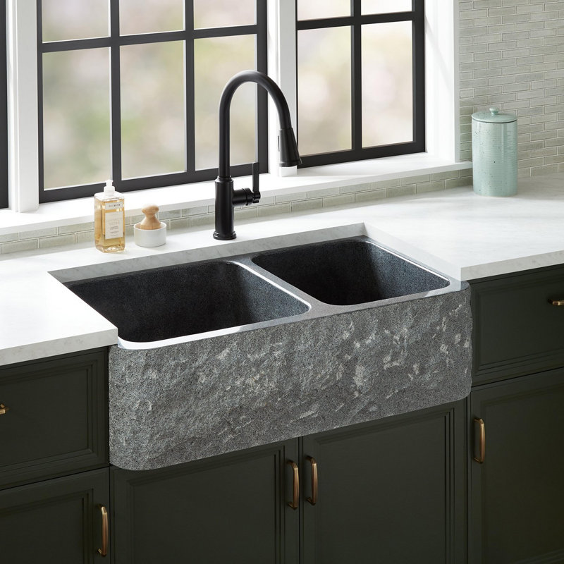Finbrook 36" L Farmhouse / Apron Kitchen Sink, Blue Gray Granite