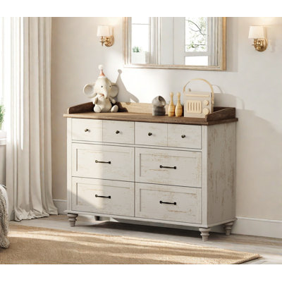 white dresser brown top Piperton - Brown / White - Six Drawer Dresser main image 1