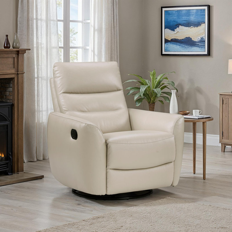Marianna 35.5" Modern & Contemporary Top Grain Leather Match Swivel Glider Reclining Chair with 360-Degree Swivel & Gentle Gliding Motion