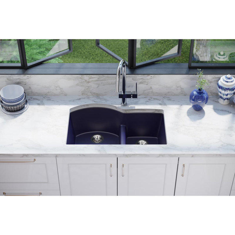 Quartz Luxe 33" L x 22" W Double Basin Undermount Kitchen Sink, Jubilee