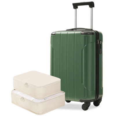 Valise de transport rigide de 20 pouces, valise légère en ABS durable avec roulettes pivotantes, verrou TSA intégré, 2 cubes de rangement, vert