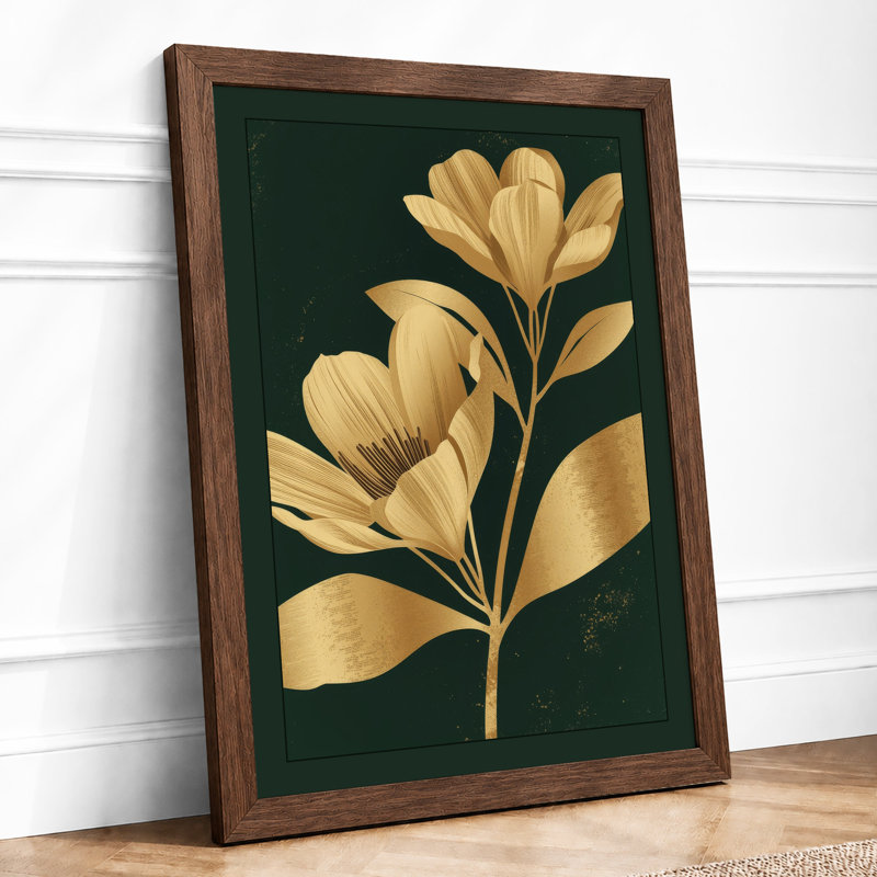 Gilded Bloom Study Botanical - Framed Print, A4 - 29.7 x 21.0 cm, Walnut