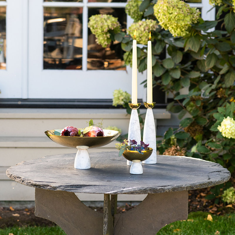 Anna New York Candlestick, Carrara Marble/Gold