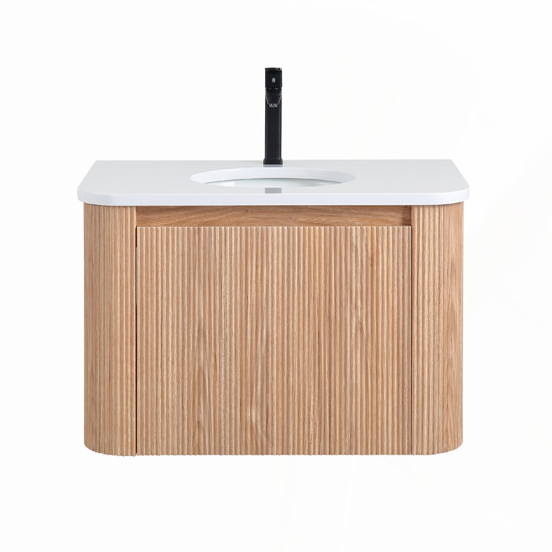 Meuble-lavabo flottant mural de 36 pouces avec lavabo et tiroirs en céramique, conception cannelée moderne pour une utilisation efficace de l'espace