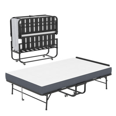 Lit pliant de 75 po x 46 po de large avec tête de lit réglable, lit escamotable extra long pour les personnes de grande taille, matelas en mousse à mémoire de forme de 5 po, lit d'invité robuste sur roulettes, lit simple spacieux