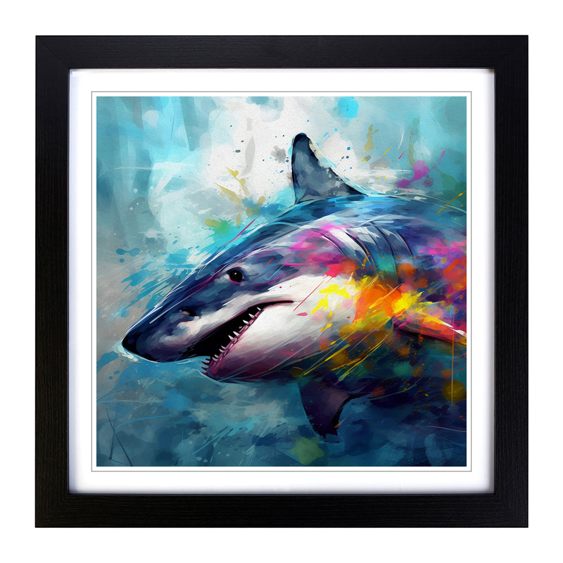 Shark Abstract - Single Picture Frame Print on Wood, Black