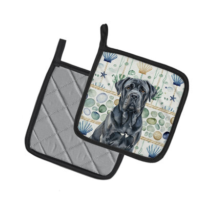 Black Neapolitan Mastiff Coastal Sea Glass Pair of Pot Holders