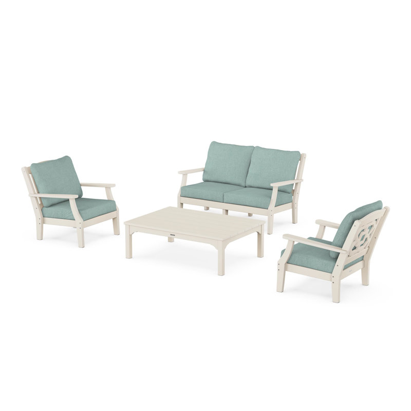 Ensemble de conversation d'extérieur pour 4 personnes avec coussins Chinoiserie, Sable, Glacier spa