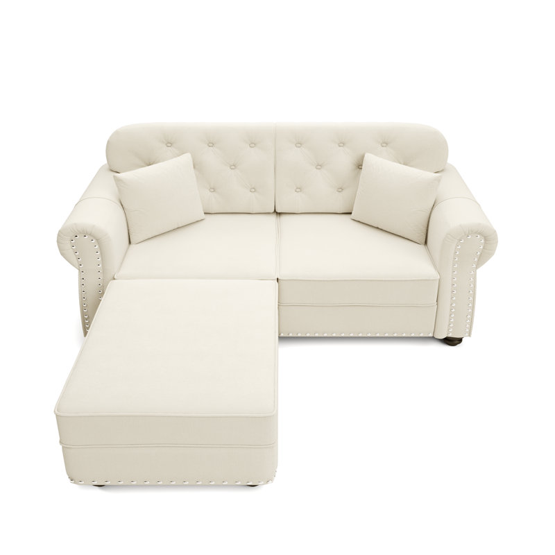 Canapé Velzavian Mid-Century, 1 Ottoman+ 2 Seat, White