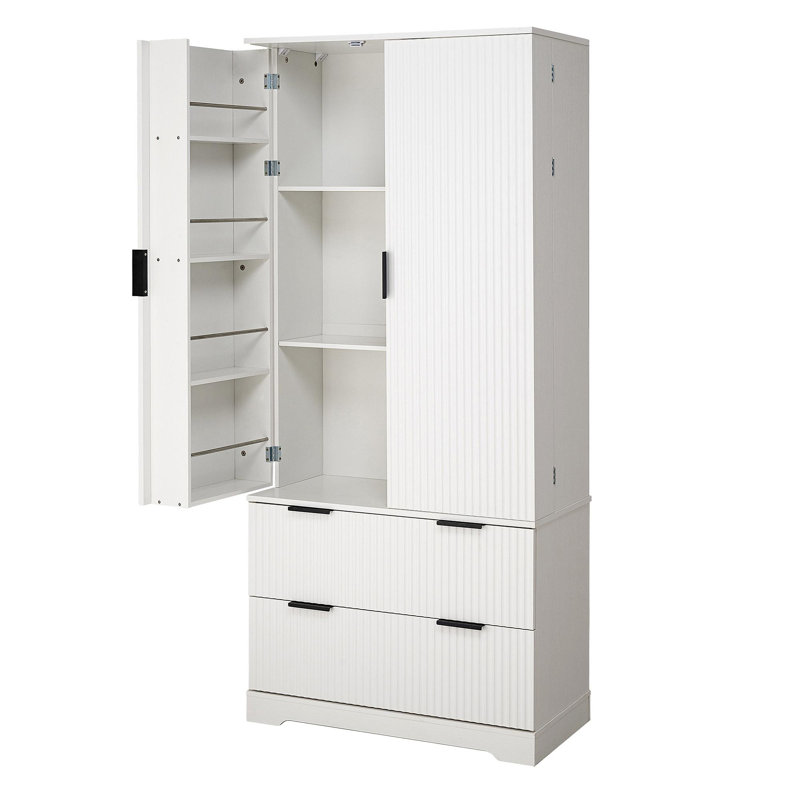 Armoire de cuisine 72 po avec 2 grands tiroirs et un support à épices à 8 portes, organisateur de rangement autoportant pour salle de bain, salle à manger, bureau, vestibule