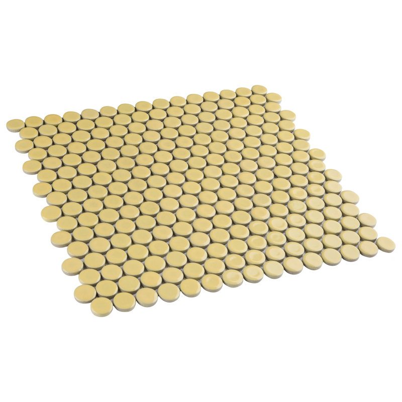 Hudson Penny Round .80" x .80" Porcelain Penny Round Mosaic Wall & Floor Tile, Vintage Yellow