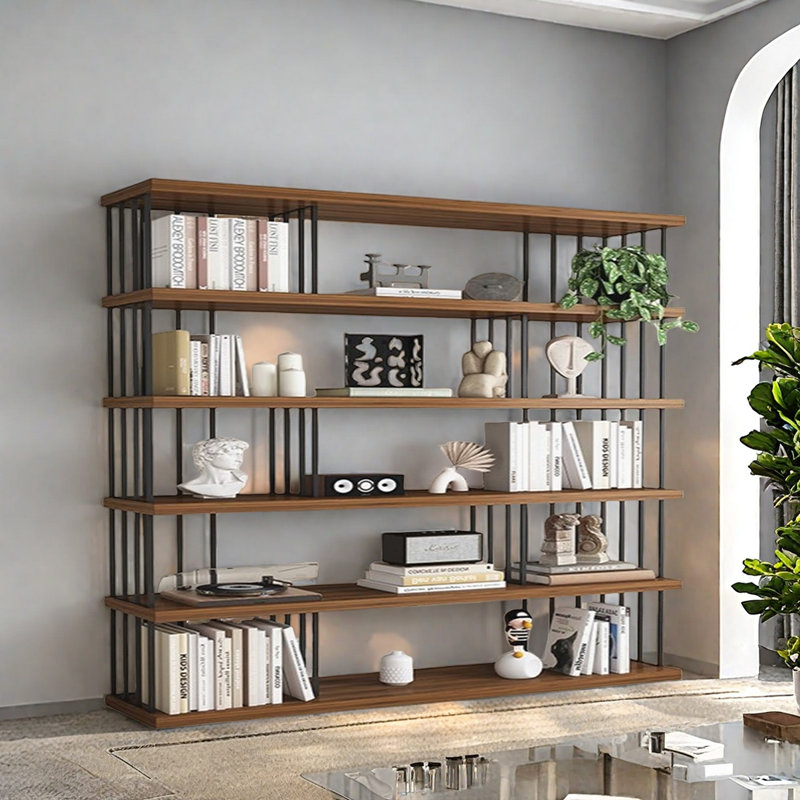 Classic storage-style bookcase, (5 Shelves) 75.9"H x 78.7"W x 13.7"D, Dark Brown/Black