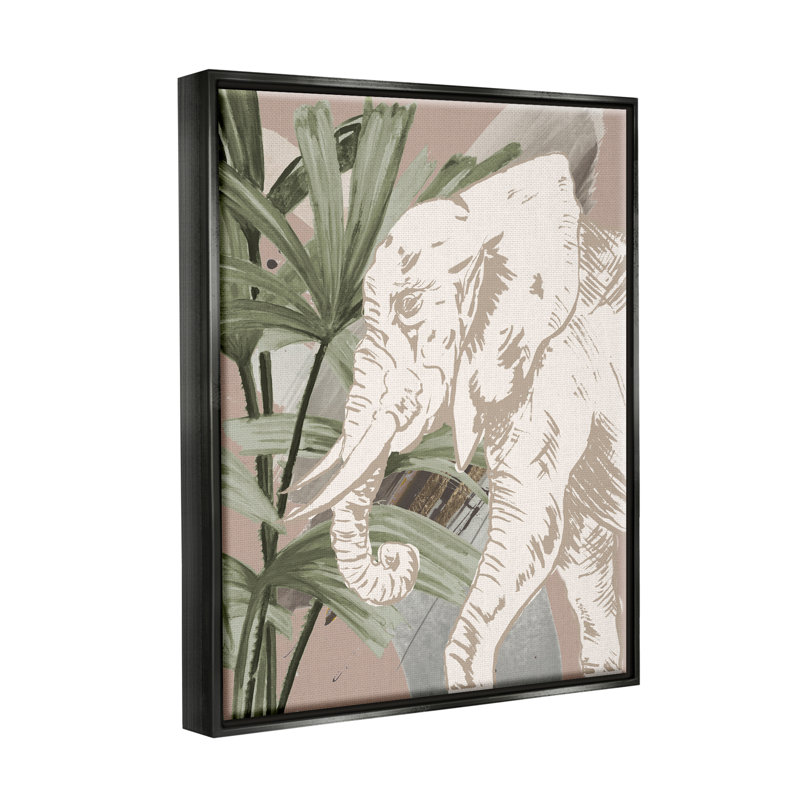 Éléphant de la jungle tropicale par Patricia Pinto, H 21 po x l 17 po x P 1,7 po, Cadre flottant noir de jais