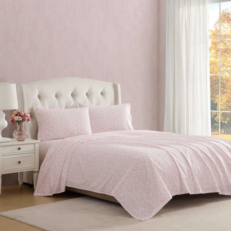 Percale Novelty 200 Thread Count Printed Cotton Sheet Set, King Sheet Set with 2 King Pillowcases, Pink Antoinette