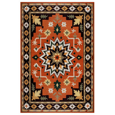 Madeline Collection Digital Print Cotton-Polyester Orange Brown Beige Moroccan Rug