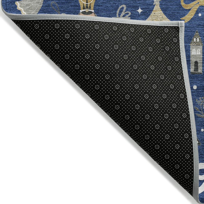 Nutcracker Navy 3' x 5' Synthetic Washable Rug