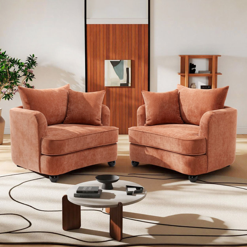 Ensemble de 2 chaises d'appoint 40 po en chenille, Orange