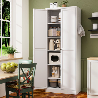 Garde-manger autoportant en métal blanc de 72 po avec tablettes réglables, idéal pour le rangement de la cuisine et de la salle de bain, assemblage rapide, organisateur de portes magnétiques silencieux et personnalisable, instantané