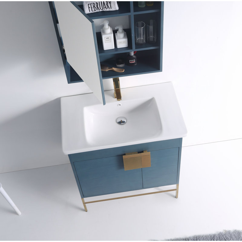 Ensemble de meuble-lavabo simple 30 po Maisie, Noir mat, Bleu français