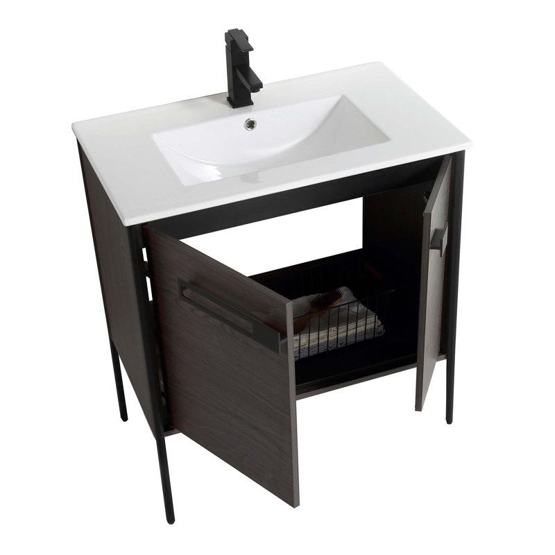 Meuble-lavabo simple 30 po, Chêne noir, Noir mat