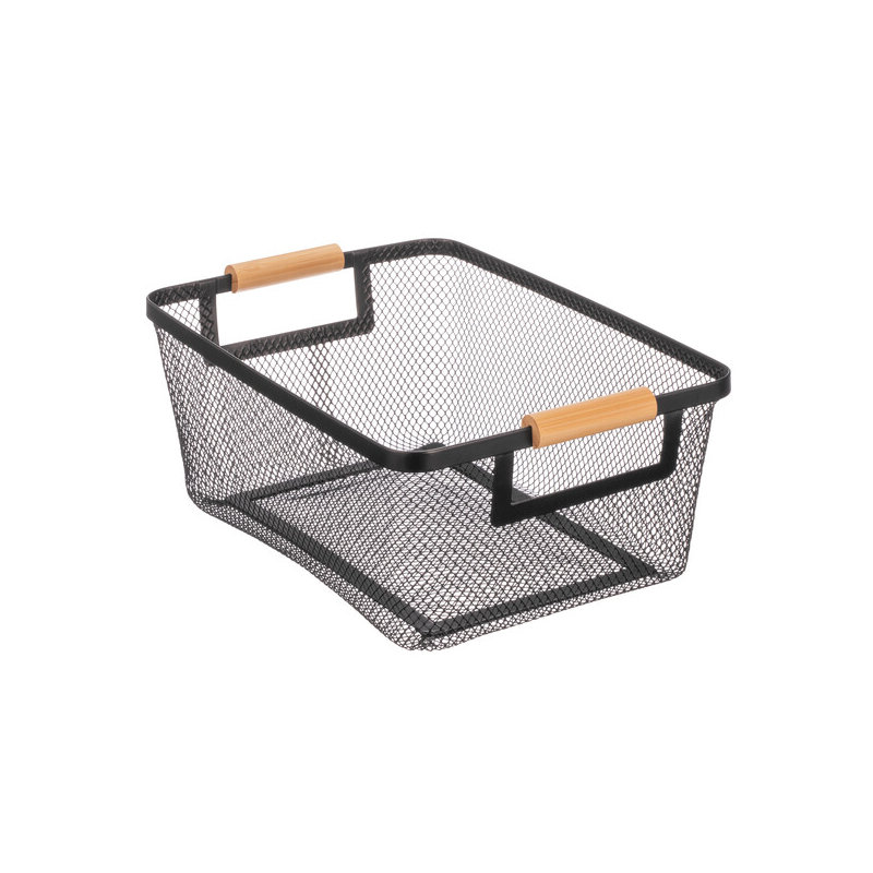 Metal Mesh Pantry Basket with Wooden Handle - Black/Natural, 9.80