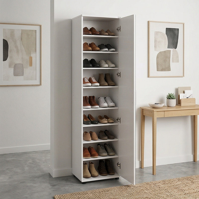 Aurelia 10-Shelf Shoe Storage Cabinet with Mirrored Door