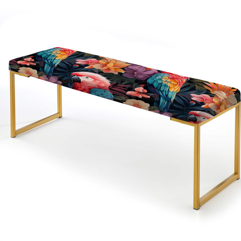 Parrot Haven Tropical Pattern - Tropical Upholstered Gold Bench
