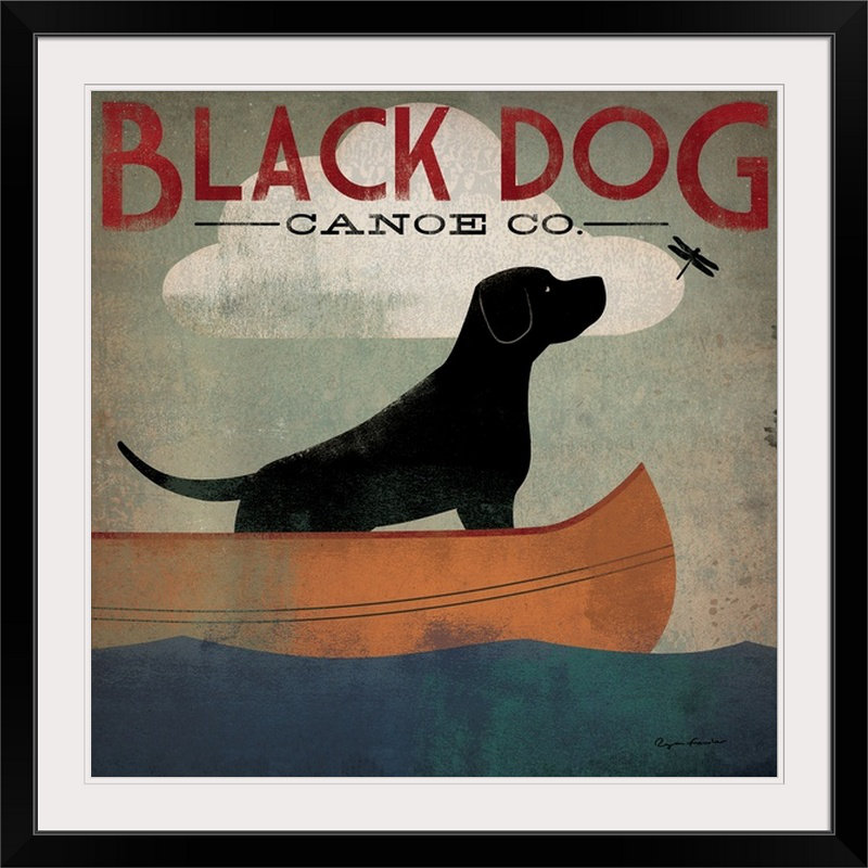 «Black Dog Canoe» par Ryan Fowler - impression d'art graphique, H 12 po x l 12 po, Toile tendue, Sans cadre