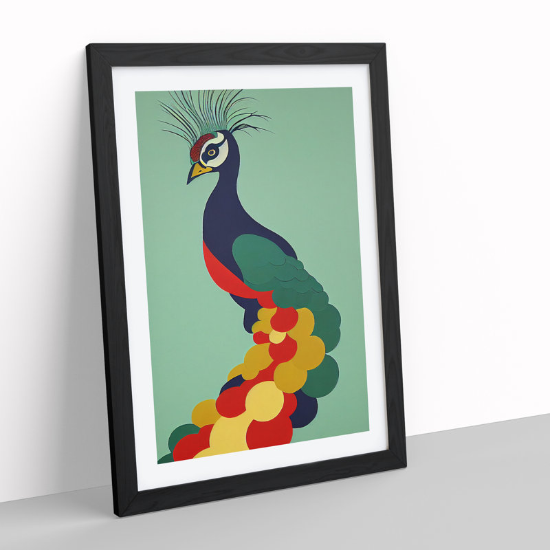 Peacock In Abstract No.7 - Single Picture Frame Print, 64cm H x 46cm W x 2cm D, Black Framed
