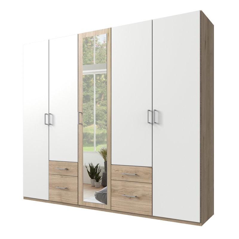 Shakuntala 6 Door Wardrobe, 208cm H x 225cm W x 58cm D, Hickory/White