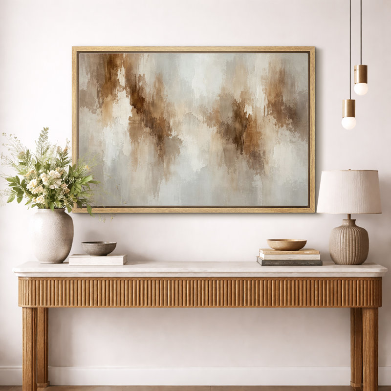 Vertical Earth Tone Abstract Artwork, Living Room Pictures, Framed Canvas Giclee Print Wall Art, Natural Floater Frame