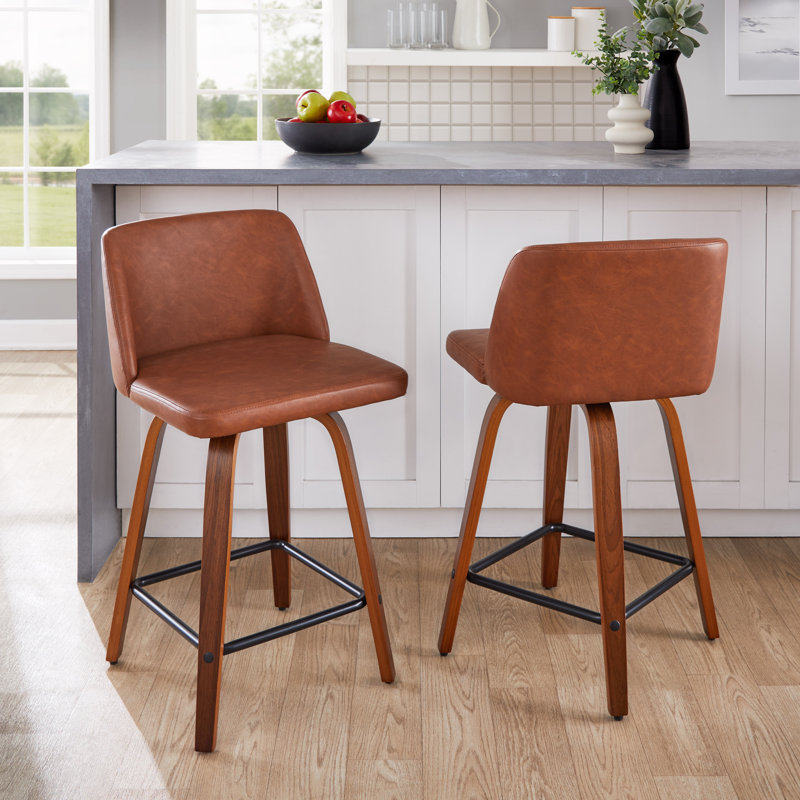 Lakyia Swivel Upholstered Counter Stool, Walnut/Black