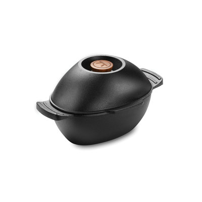 Outset 76495 Cast Iron 2.5 Quart Seafood And Mussel Pot With Lid For Empty Shells In Black