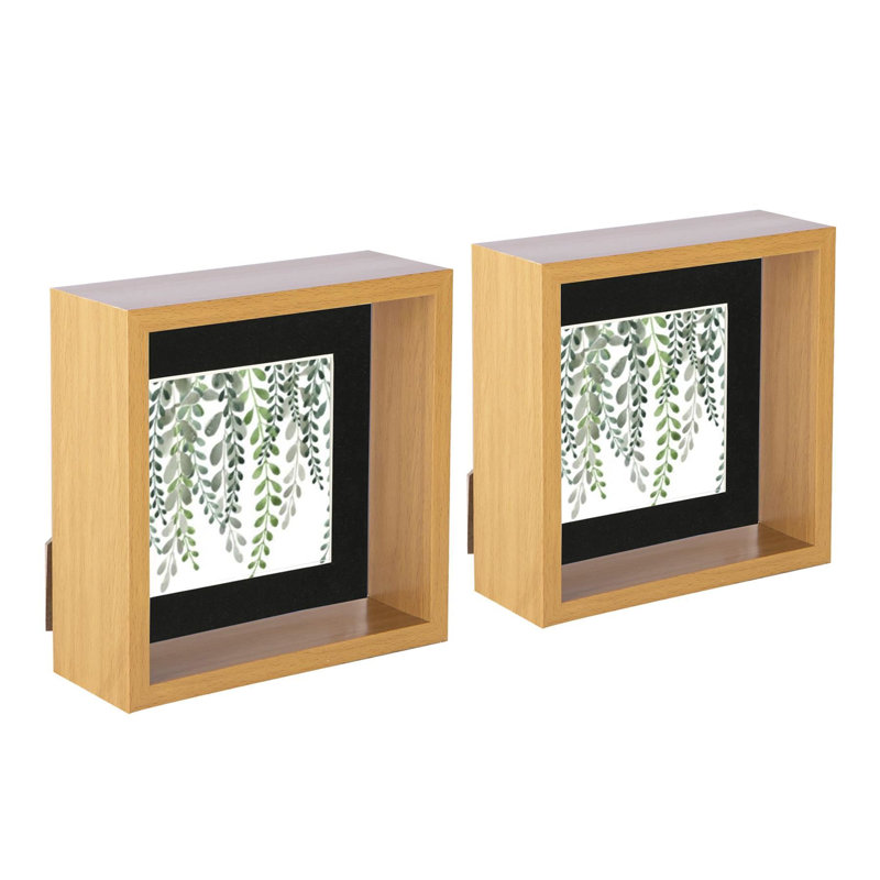 Nicola Spring - 3D Deep Box Photo Frames, Light Wood/Black, 10cm x 10cm