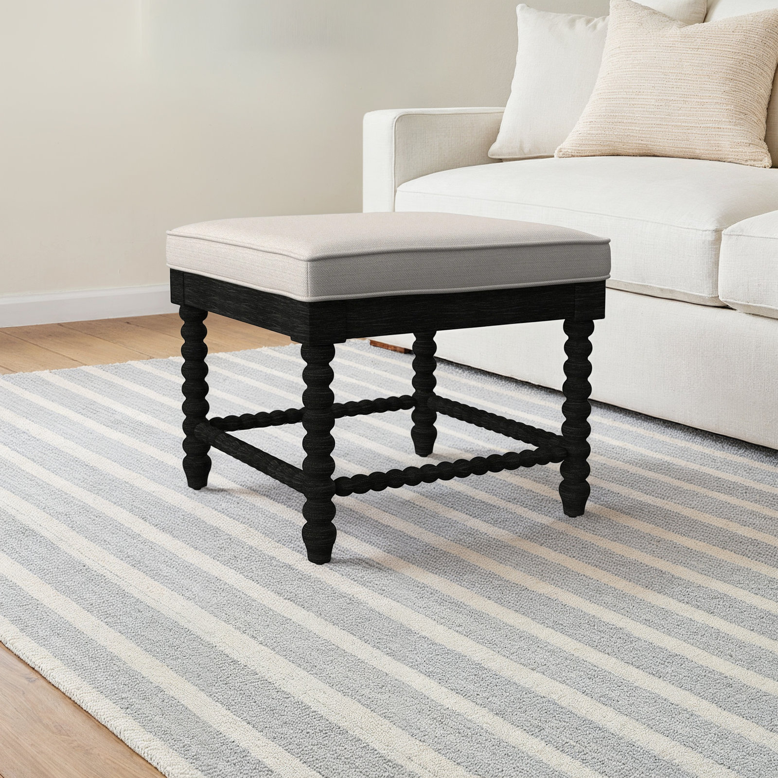 Louisa Bench, Lapis Plaid, Honey Finish
