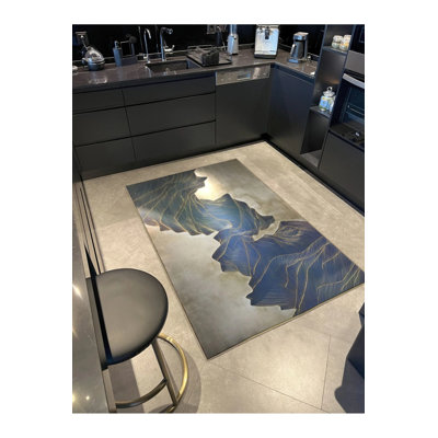 Blue Patterned Woven Base And Washable Carpet