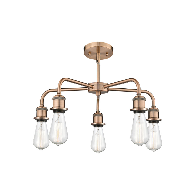 Lustre bol 5 lumières Calnie, Cuivre antique, Mercurisé