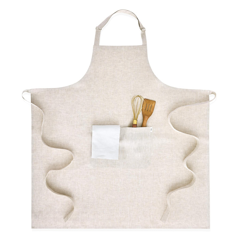 Linen Full Midi Apron - 100% Pure Linen Apron, Light Natural