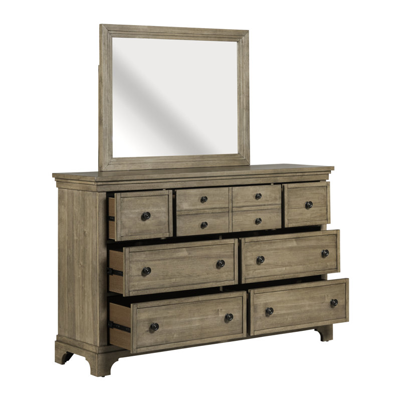 Ensemble de chambre à coucher avec grand lit à panneaux, commode et miroir Kamoura, Grand lit