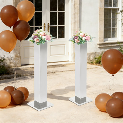 2-Piece Modern Simple Gold Silver Stainless Steel Column Wedding Flower Stand for Wedding Anniversary & Birthday Party Decor