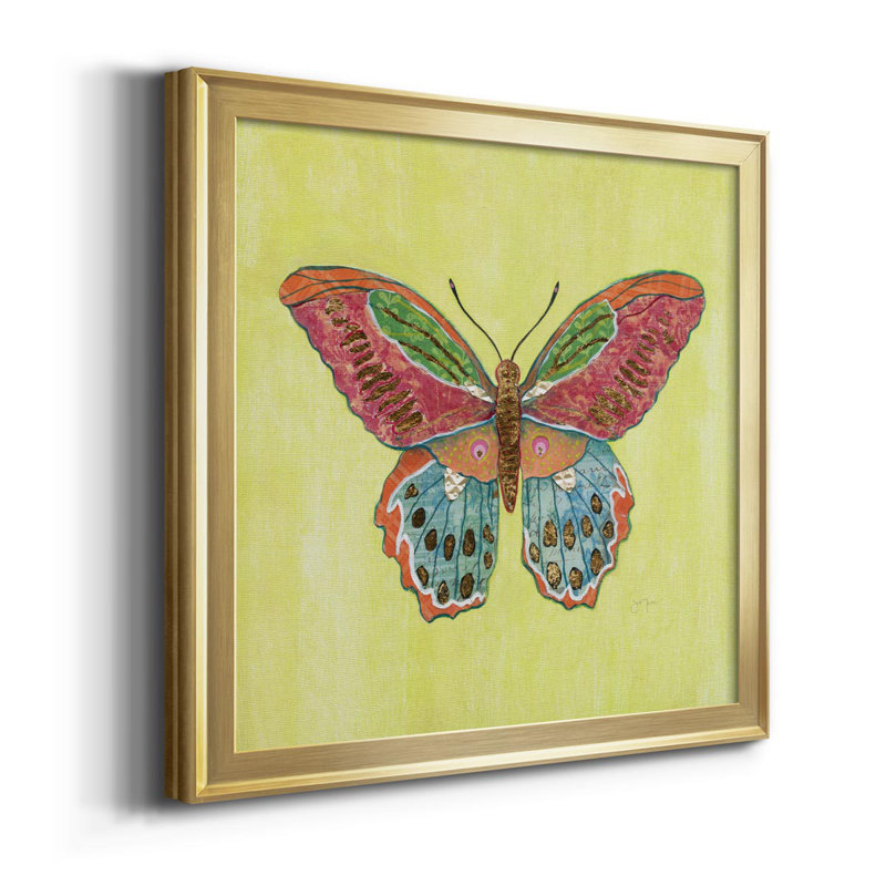 Papillon sur fond vert - reproduction d'art sur toile, Or, H 26,5 po x l 26,5 po x P 1,5 po