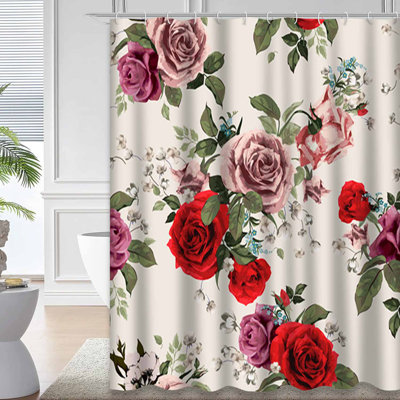 Rideau de douche imperméable à motif floral avec 12 crochets